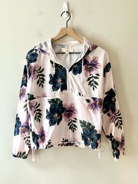 THREAD & SUPPLY Floral Hooded Half Zip Windbreaker Jacket